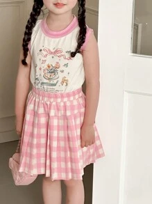 Dazy Kids Cartoon Pattern Print Tank Top And Mini Skirt 2 Pieces Set For Young Girls,Girls Summer Outfits - Pink - View 7