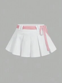 SHEIN MOD Falda corta casual de mezclilla con nudo en la cintura y pliegues