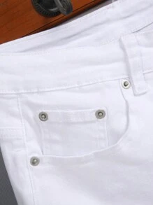 Manfinity LEGND Men's Plain Ripped Casual Denim Shorts, Simple And Fashionable For Daily Wear