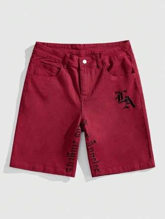 Street Life Pantaloncini casual in denim con ricamo gotico a lettere sulla tasca, adatti per Ognissanti