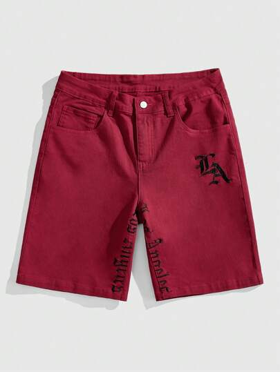 Street Life Herren Gothic Buchstaben bestickte Taschen Lässig Jeans Shorts, Halloween