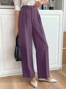 DAZY Quần ống đứng xếp ly màu trơn đơn sắc thường ngày cho nữ Quần công sở nữ - Màu tím - Xem 5