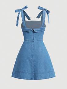 SHEIN MOD Women's Casual Tie Cami Mini Denim Dress - Medium Wash - View 2
