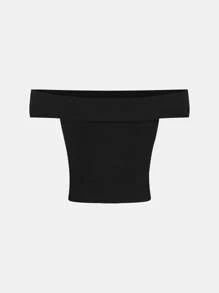 SHEIN Teen Girls 2pcs Set: Off Shoulder Simple Fitted T-Shirt & Olive Green Loose Cargo Pants, Outfit - Army Green - View 5