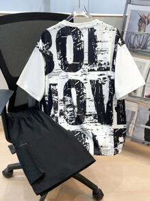 SHEIN Leap Crew 2pcs/Set Teen Boys Casual English Text Printed T-Shirt And Shorts Set, Street Punk Rock School Style Outfit, Suitable For Spring/Summer, Boys Festival Costume Tween Clothes - Multicolor - View 2