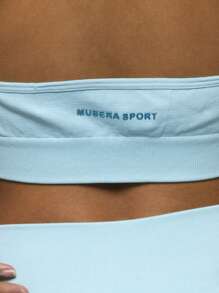 Musera Sport Sujetador deportivo sin costuras con cuello de halter y espalda de tirantes, para pádel, tenis, pickleball, gimnasio y fitness - Celeste - Ver 6