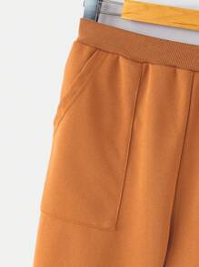 青少年男孩 2 件套圆领长袖上衣和裤子，休闲简约装，适合日常穿着