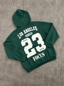 SHEIN Sudadera con capucha informal de ajuste holgado con estampado gráfico para niños preadolescentes