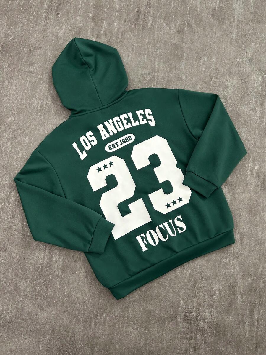 SHEIN Sudadera con capucha informal de ajuste holgado con estampado gráfico para niños preadolescentes