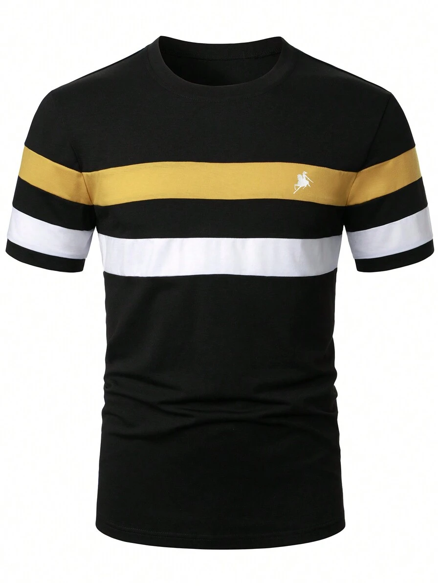 Manfinity Homme 男士顏色拼接短袖t恤 - 黑色 - 查看 1