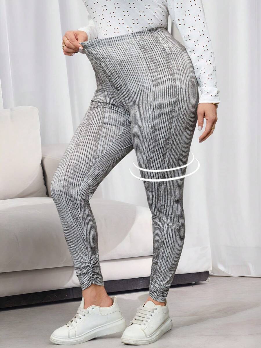 EMERY ROSE Plus Size Women Tie Dye Print Elastic Waist Casual Versatile Leggings - Brown - View 1