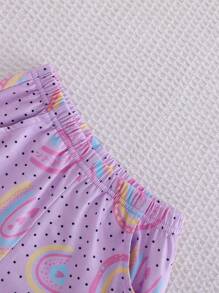 2 Stücke Set für Babys, Mädchen, lila, mit Wolken- und Regenbogen-Print, kurzärmliges Oberteil und Shorts, lässige, lockere Passform, Frühlings- und Sommerkleidung, Urlaubsset, lila Sets für den Sommer, Babys