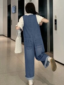 FRIFUL Quần yếm denim & quần liền thân cho nữ, ống đứng, màu xanh đã giặt, mùa xuân - Rửa trung bình - Xem 5