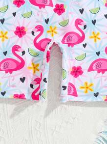 SHEIN Young Girls Flamingo Print Long Sleeve One-Piece Swimsuit With Zipper  Beachwear Summer Holiday - Multicolor - View 5