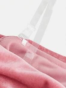 SHEIN Tween Girls Velvet Off Shoulder Ruched Spaghetti Strap Casual & Party Elegant Princess Dress - Pink - View 3