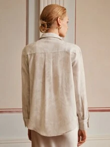 Anewsta Elaire 法式乡村风亚麻叶印花透明女式衬衫