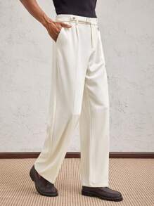 AKNOTIC Party Men's Loose Woven Casual Straight Leg Long Pants, Suitable For Everyday Wear - Apricot - View 1