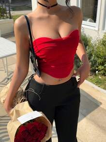 Aloruh Tops tipo corsé para mujeres, tops cortos elegantes y de moda, románticos, para chicas jóvenes con diseño de corazón, ideales para festivales de música, conciertos de country, vacaciones, estilo Y2K, tops sexy color rojo para el Día de San Valentín, top tubo sexy de unicolor con corsé