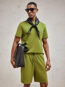 AKNOTIC Party Set de 2 camisetas de punto con cuello redondo ajustadas y con relieve de letras en verde oliva para hombres, adecuado para primavera/verano, vacaciones y uso diario - Verde Oliva - Ver 2