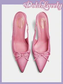 Dola Lovely Fashion Bow Pointed Toe High Heel Pumps Valentine's Day - Pink - View 2