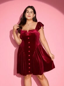 SHEIN MOD Vestido mini con mangas cortas de estilo vintage lujoso y dulce para tallas grandes - Rojo - Ver 5