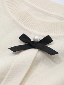 DAZY Young Girl Knitted Sweater Dress, Autumn - White - View 8