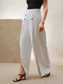 Anewsta Elaire Elegant Slit Front Women Long Pants