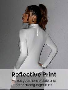 Easithlete Solid Color Pocket Long Sleeve Sports Polo Shirt - White - View 4