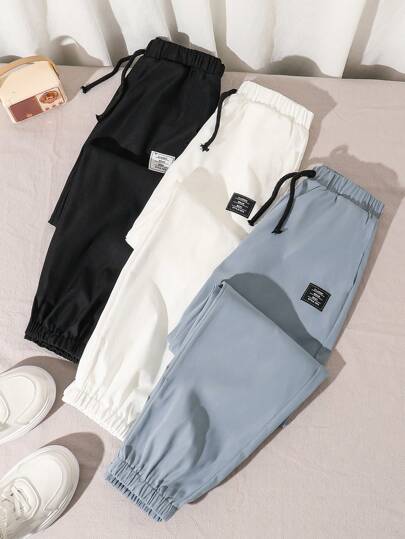 SHEIN 3 件套青少年男孩宽松休闲纯色抽绳腰裤