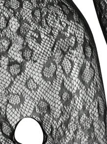 女士内衣服装 - 性感魅力，野猫网眼豹纹印花 - 黑色 - 查看 7