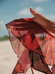 Opulessa Top donna con orlo a balze, effetto Tintura a nodi e rete, ideale per le vacanze - Rosa Rossa - Visualizzare 5