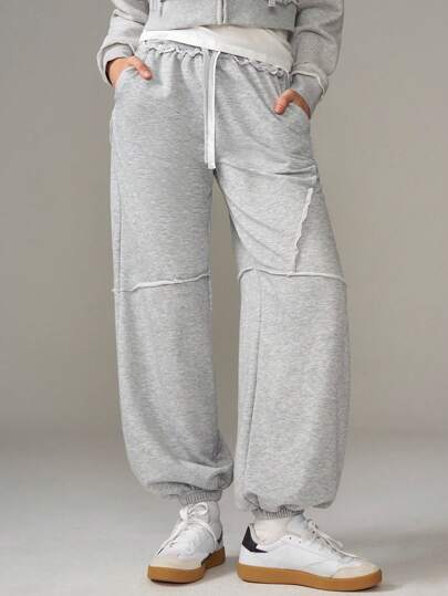 Easelle Pantalones anchos de punto gris para mujer, uso casual diario, minimalista y de moda