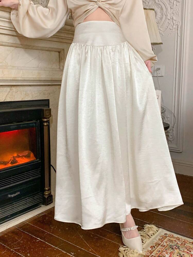 Women's Solid High Waist Pleated A-Line Skirt, Vintage Style Summer