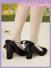 Dola Lovely 百搭时尚 2024 新款玛丽珍天鹅绒圆头粗跟高跟鞋一脚蹬高跟鞋