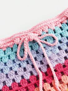 Skyraze Quần len dệt kim khoét rỗng nhiều màu tương phản cho kỳ nghỉ thường ngày - Nhiều màu - Xem 6