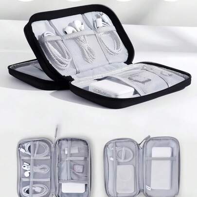 1pc Waterproof Electronic Storage Bag ,Multi-Layer Fixed Storage Bag,Multi-Zipper Portable Storage Bag- Perfect For U Disks, Hard Disks, Headphones,Boho Vibes