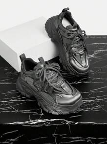 Vate Women's Thick Sole Lace Up Casual Sneakers, Fashionable - Grey - View 9