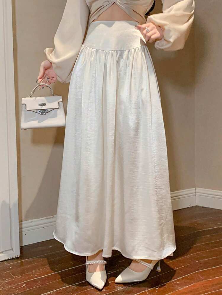 Women's Solid High Waist Pleated A-Line Skirt, Vintage Style Summer