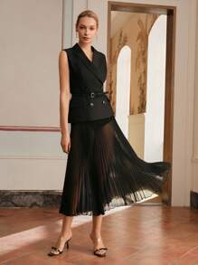 Anewsta Elaire Women's Mesh New New Year's Party A-Line Suit Black Jacket Old Money