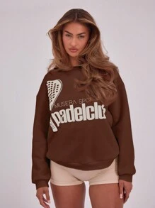Musera Sport Padel Club Print Crew Neck Sweatshirt Only, Padel, Tennis, Racquetball, Pickleball Gym Fitness - Chocolate Brown - View 1