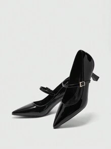 CUCCOO BIZCHIC Women's Patent Leather Pointed Toe Stiletto Heels For Daily Wear - Black - View 6
