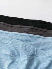 Flirla 3pcs/Set Plus Size Solid Color Simple Asymmetric Waist Ribbed Bottoming Shorts - Multicolor - View 8