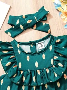 Ensemble top sans manches et short imprimé floral pour bébé fille, été - Vert - Voir 5