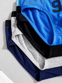 4pcs/Set Minimalist Number Print Soft Cotton Underwear For Teenage Boys,Summer,Travel