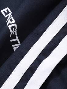 DAZY Tween Boy Casual Minimalist Zip-Up Top And Shorts 2 Pieces Set, Daily Wear - Navy Blue - View 3