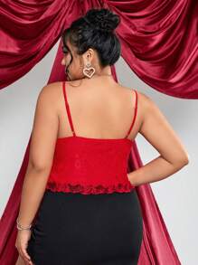 SHEIN ICON Plus Size Red Ruched Bust Front Tie Bow Camisole, Ideal For Valentine's Day Outfit