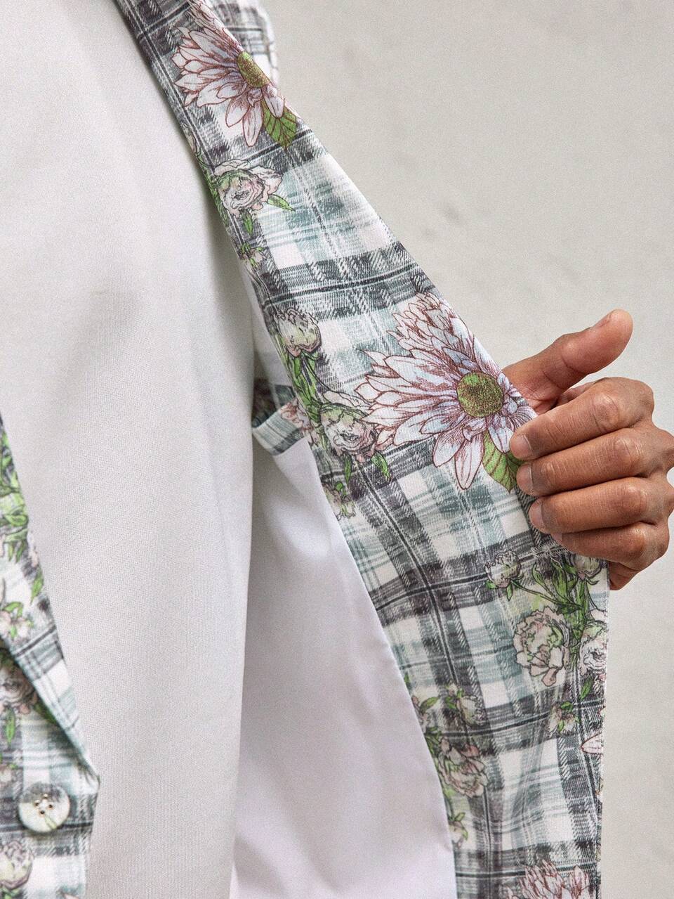 Men's Slim Fit Floral Plaid Print Casual Blazer Jacket, Suitable For Daily Wear, Spring/Summer, Vacation, Graduation Gift, For Fall Winter