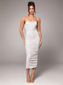 Silquee Elegancka, ekskluzywna, subtelnie seksowna, czarna, prześwitująca sukienka koronkowa dla kobiet, odpowiednia na imprezę walentynkową, koktajlową, wakacyjną, podkreślającą figurę, z długim rękawem, romantyczną randkę, formalne wydarzenie - Biały - Zobacz 6