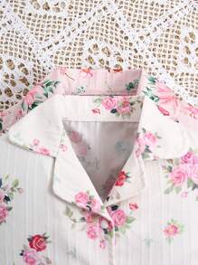 SHEIN 2pcs/Set Cute&Elegant Baby Girls Casual Allover Print Long Sleeve Jumpsuit Home Lounge Set - Baby Pink - View 7