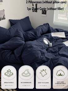 Set de 3 piezas de ropa de cama para dormitorio y habitación en azul oscuro, que incluye 1 funda nórdica y 2 fundas de almohada, lavable a máquina, sin relleno